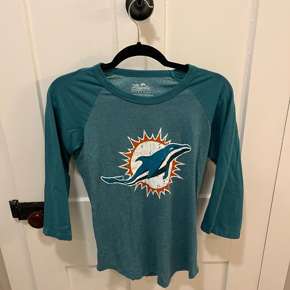 NWOT Majestic Threads Tyreek Hill Miami Dolphins Raglan 3/4 Sleeve T-Shirt small
